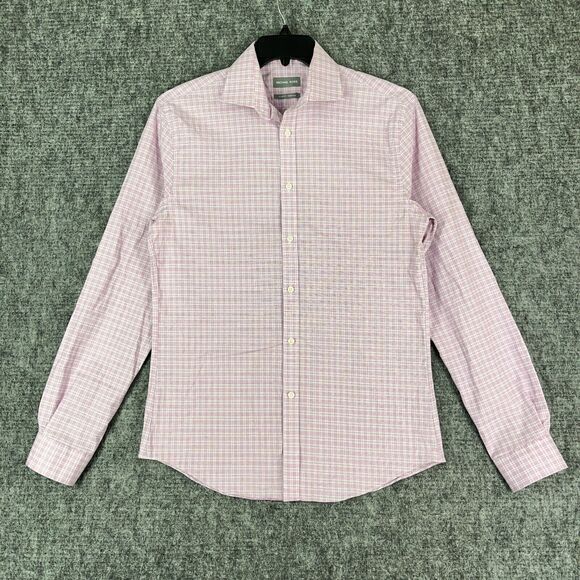 Michael‎ Kors Dress Shirt Mens Medium Pink Plaid Slim Fit Stretch Button-Front - Picture 1 of 14